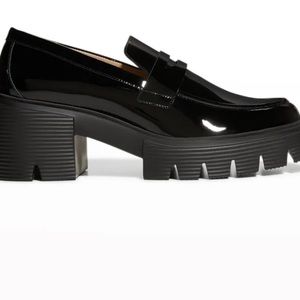 Stuart Weitzman Soho black patent lug sole loafer